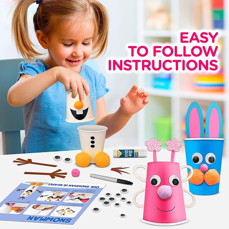 LC Crafts Arts and Crafts for Toddlers & Kids Ages 3-6 – Paper Cup Craft Kit, 8 Animal Projects – Fun Preschool Activity for Girls & Boys - Image 4